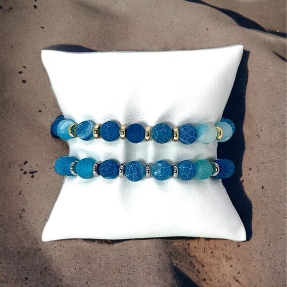 NWT Wool + Pepper Co. Blue Frosted Moss Agate w/ either Silver or Gold accents - Picture 1 of 3